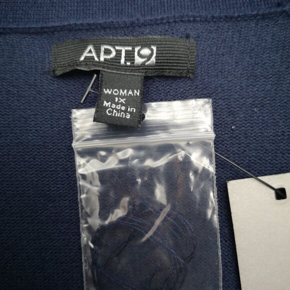 NWT Apt. 9 Ladies Size 1X Navy w/ Teal Front Layered Insert Belted Cardigan - Picture 3 of 11